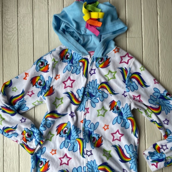 Rainbow Dash My Little Pony 2015 Hasbro Girls One Piece Zipup Pajamas Hoodie Lg - Picture 2 of 15
